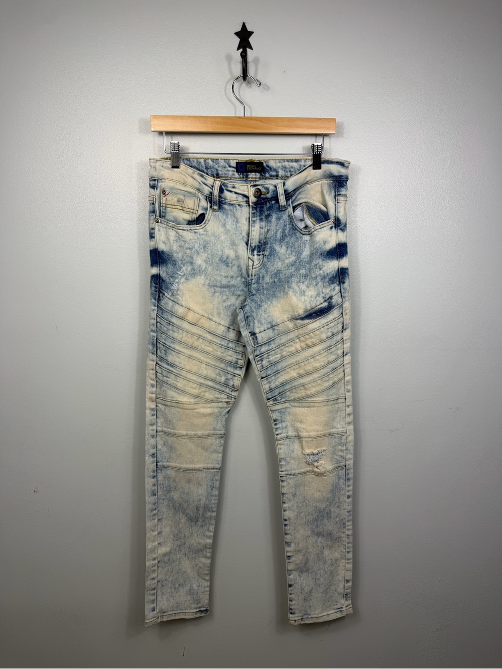 Regal Exchange Biker Jeans Mens Slim Moto Ribbed Acid Bleach Wash Distressed